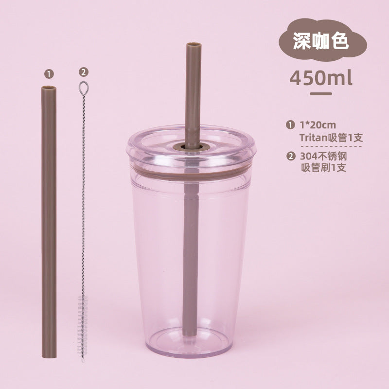 20Pack China Warehouse 2025 Summer 15oz 450ml Tritan Plastic Cups with Color Straw and Stainless Steel Straw Brush