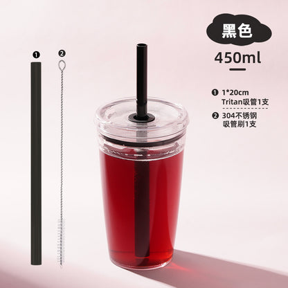 20Pack China Warehouse 2025 Summer 15oz 450ml Tritan Plastic Cups with Color Straw and Stainless Steel Straw Brush