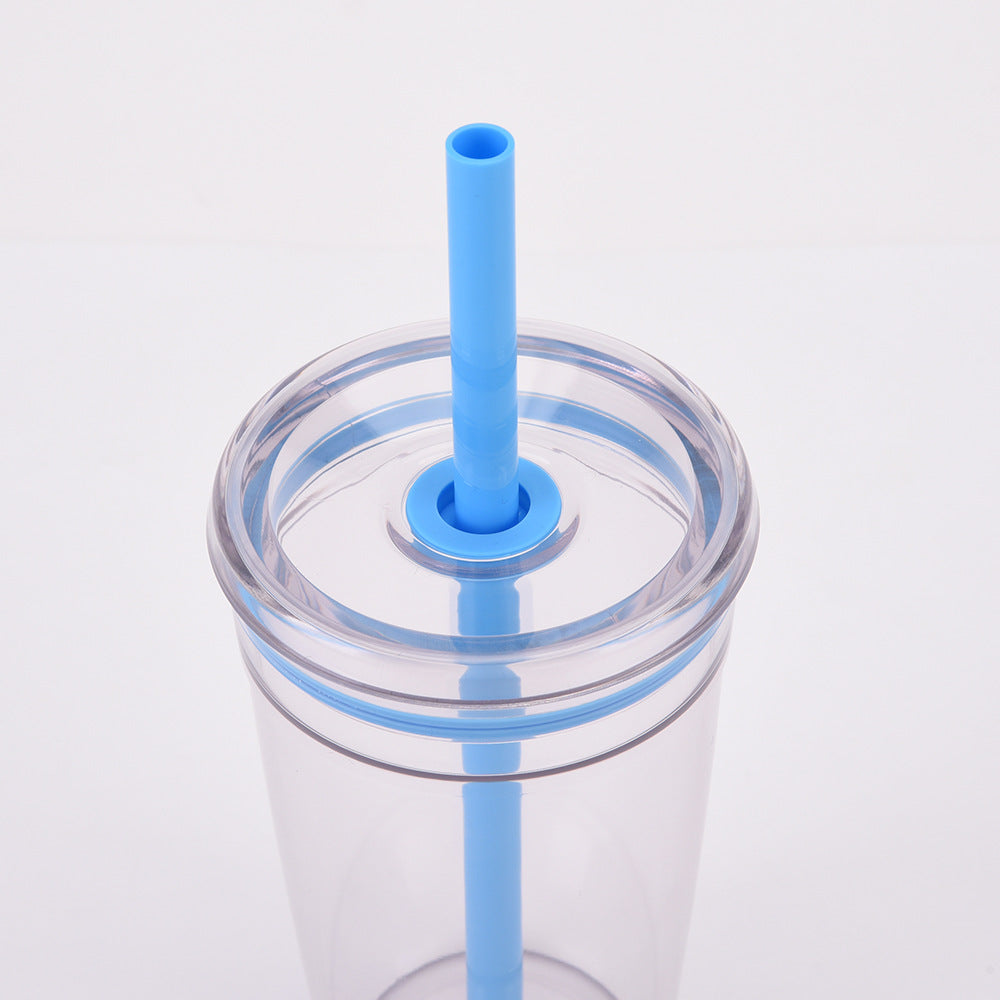 20Pack China Warehouse 2025 Summer 15oz 450ml Tritan Plastic Cups with Color Straw and Stainless Steel Straw Brush