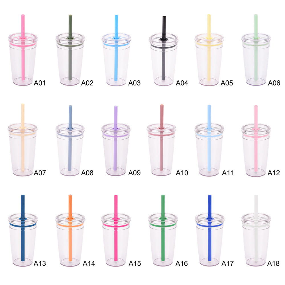 20Pack China Warehouse 2025 Summer 15oz 450ml Tritan Plastic Cups with Color Straw and Stainless Steel Straw Brush