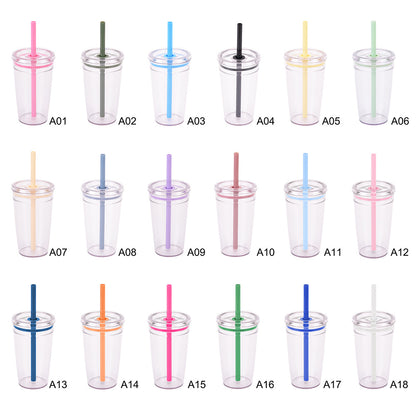 20Pack China Warehouse 2025 Summer 15oz 450ml Tritan Plastic Cups with Color Straw and Stainless Steel Straw Brush