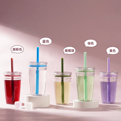 20Pack China Warehouse 2025 Summer 15oz 450ml Tritan Plastic Cups with Color Straw and Stainless Steel Straw Brush