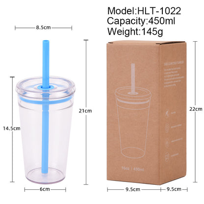 20Pack China Warehouse 2025 Summer 15oz 450ml Tritan Plastic Cups with Color Straw and Stainless Steel Straw Brush