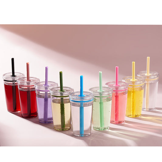 20Pack China Warehouse 2025 Summer 15oz 450ml Tritan Plastic Cups with Color Straw and Stainless Steel Straw Brush