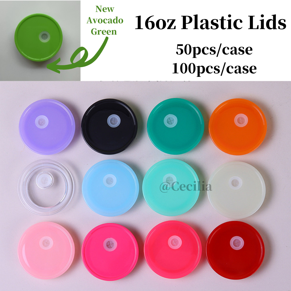 50Pack 100Pack Many Colors 16oz Plastic Lids Bling Rhinestone Lids and Silicone Lids Cover for 16oz Glass Can