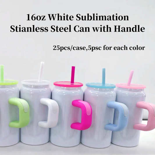 16oz White Sublimation Stainless Steel Can Mugs With Handle 25 Pack China Warehouse