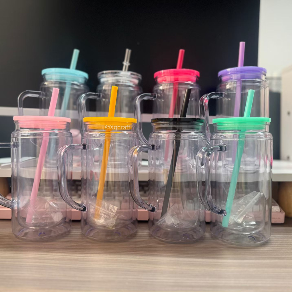 16oz 20oz Snow Globe Plastic Can with Handle Pre Drilled Hole and With Plug 25 Pack China Warehouse