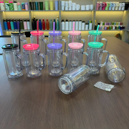 16oz 20oz Snow Globe Plastic Can with Handle Pre Drilled Hole and With Plug 25 Pack China Warehouse