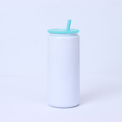 16oz Blank Sublimation White Color Stianless Steel Can Tumblers with Colorful Lids 25Pack USA Warehouse