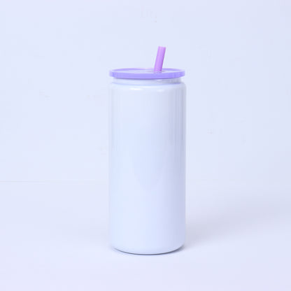 16oz Blank Sublimation White Color Stianless Steel Can Tumblers with Colorful Lids 25Pack USA Warehouse