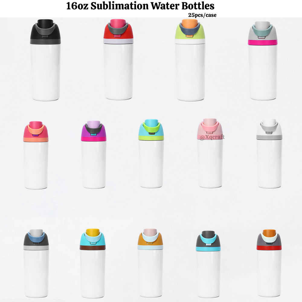 16oz Blank Sublimation Water Bottles with Leak Proof Bounce Colorful Lids for Kids Outdoor 25Pack China Warehouse