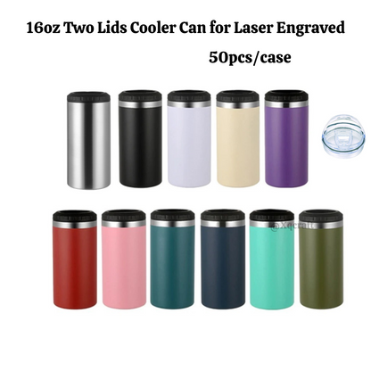 16oz Colorful Powder Coated Cooler Can with Two Lids for Laser Engraving 50Pack China Warehouse