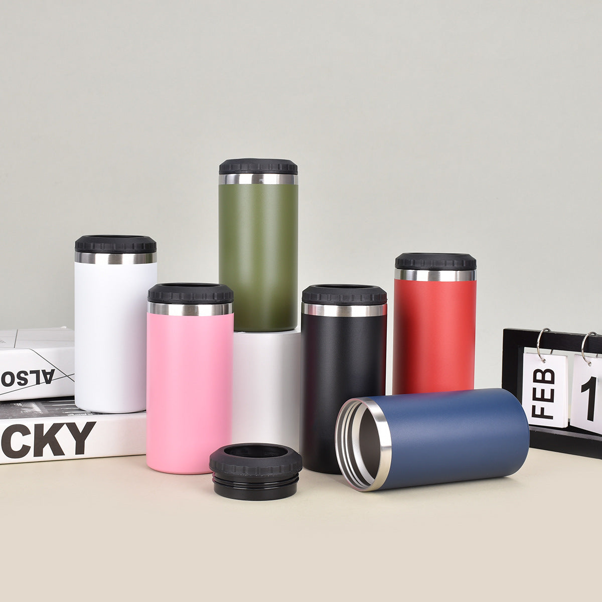 16oz Colorful Powder Coated Cooler Can with Two Lids for Laser Engraving 50Pack China Warehouse