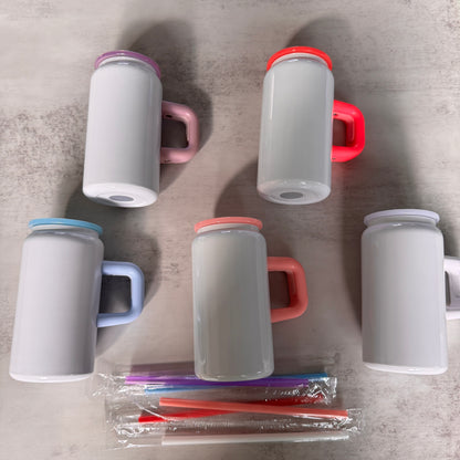 16oz Glossy White Color Sublimation Stainless Steel Mugs with Cute Handle for Kids 25 Pack China Warehouse