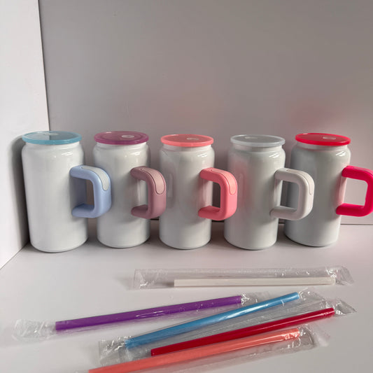 16oz Glossy White Color Sublimation Stainless Steel Mugs with Cute Handle for Kids 25 Pack China Warehouse