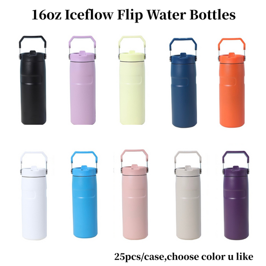 16oz Iceflow Flip Water Bottles for Laser Engraved with Leak Proof Lids 25Pack China Warehouse