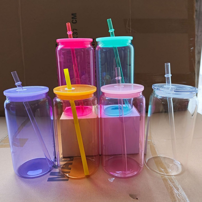 16oz Jelly Color Blank Sublimation Glass Can for UV DTF Wraps 25Pack USA Warehouse