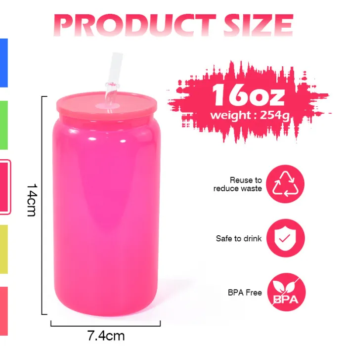 16oz Neon Glass Can For Sublimation And UV DTF Wraps 25 Pack 50 Pack China Warehouse