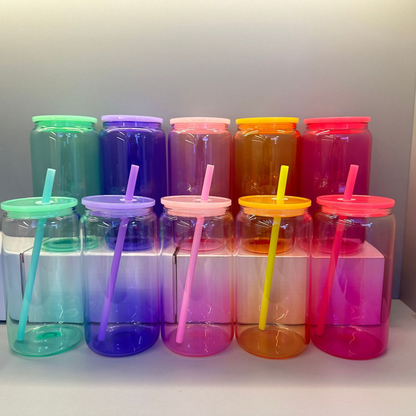 16oz Ombre Jelly Color Glass Can for Blank Sublimation and UV DTF Wraps 25Pcak USA Warehouse
