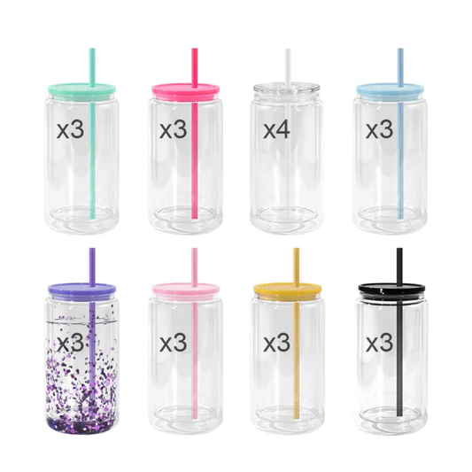 16oz Snow Globe Plastic Can with Colorful Plastic Lids Pre Drilled Hole 25 Pack USA Warehouse