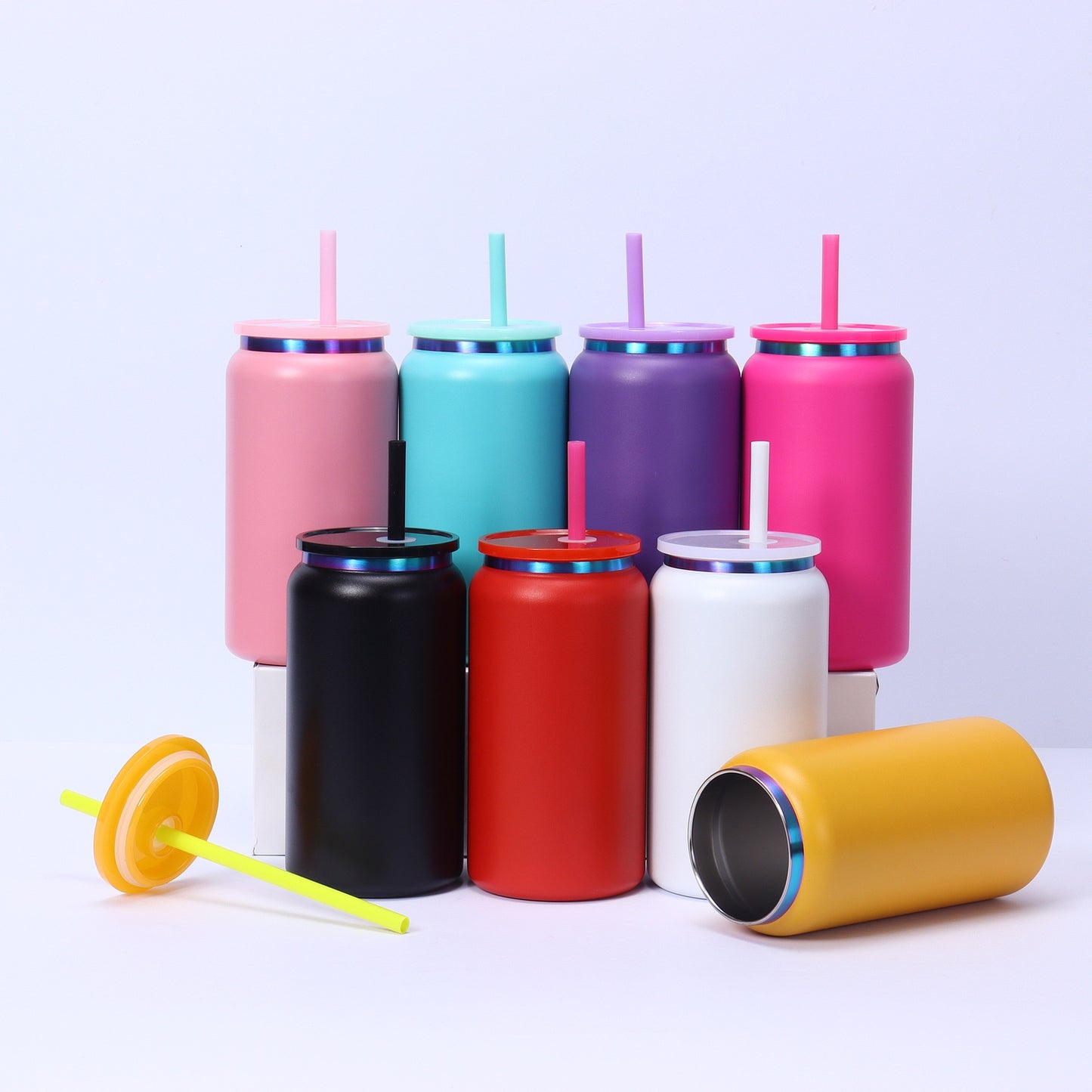 16oz Rainbow Plated Stainless Steel Can for Laser Engraving 25Pack USA Warehouse
