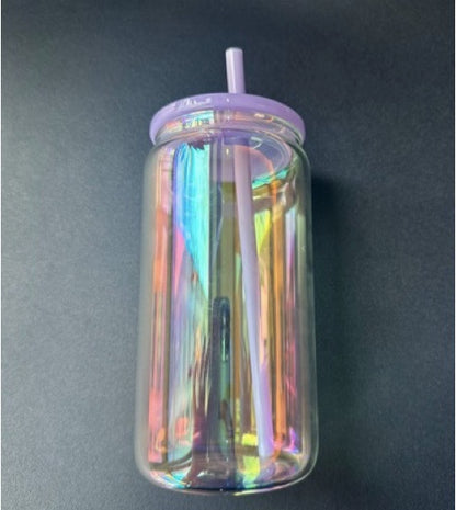 16oz Rainbow Shimmer Color Glass Can For Sublimation And UV DTF Wraps 25 Pack 50 Pack China Warehouse