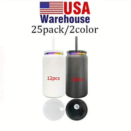 16oz Rainbow Plated Stainless Steel Can for Laser Engraving 25Pack USA Warehouse