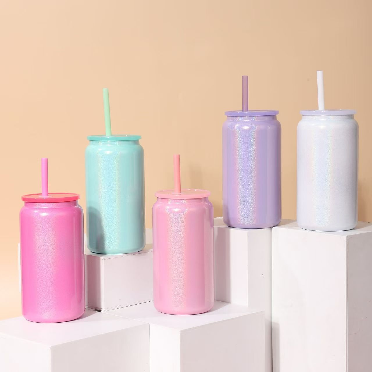 16oz Shimmer Rainbow Color Blank Sublimation Stainless Steel Metal Can 25 Pack USA Warehouse
