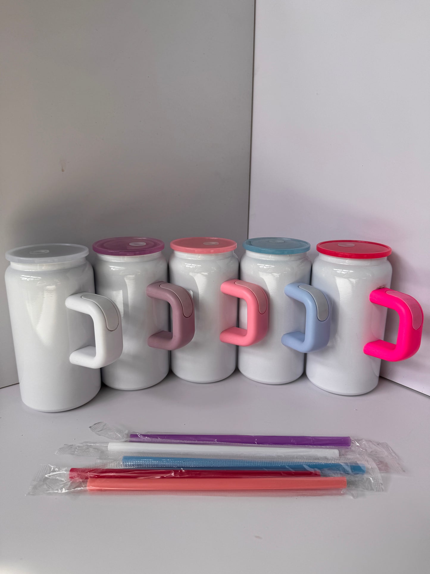 16oz Glossy White Color Sublimation Stainless Steel Mugs with Cute Handle for Kids 25 Pack China Warehouse