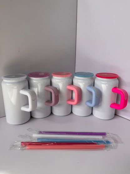 16oz Glossy White Color Sublimation Stainless Steel Mugs with Cute Handle for Kids 25 Pack China Warehouse