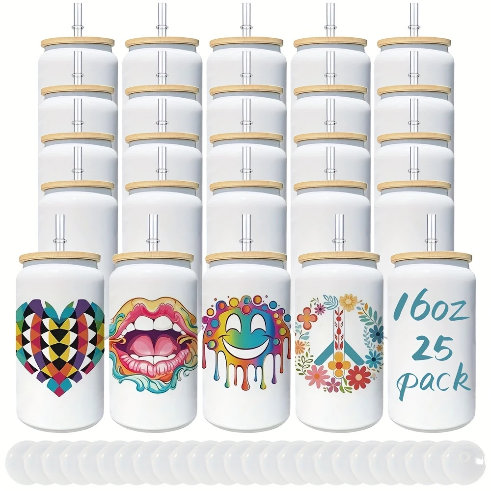 16oz White Sublimation Double Vacuum Stainless Steel Can With Two Lids 25Pack USA Warehouse