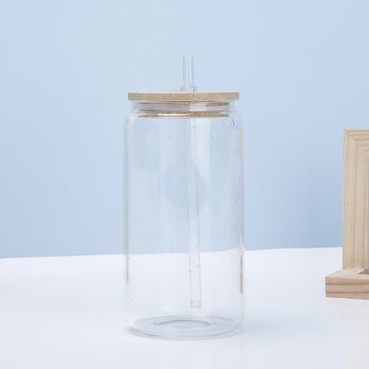 16oz Clear Frosted Blank Sublimation Glass Can with Wooden Lids 25 Pack 50Pack China Warehouse