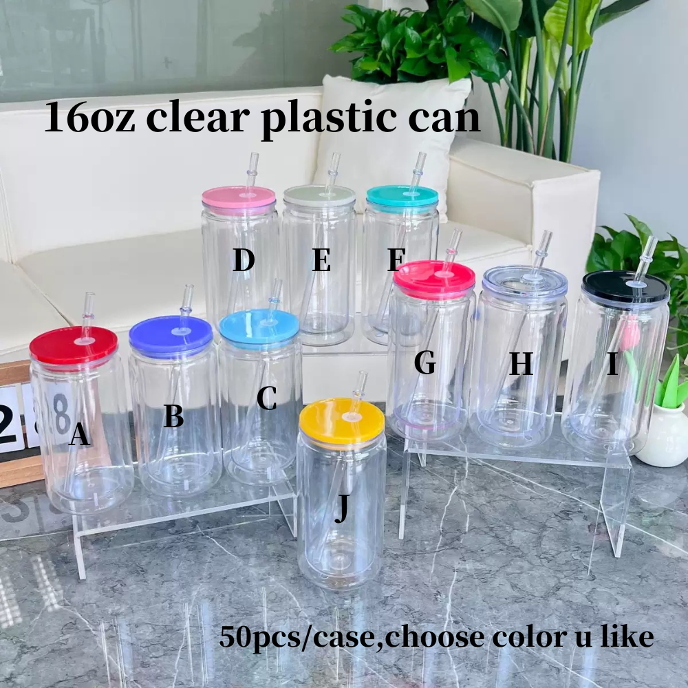 Wholesale 16oz Plastic Can Clear Frosted Neon Macaron Jelly Ombre Color Style Acrylic Can for UV DTF Wraps 50 Pack China