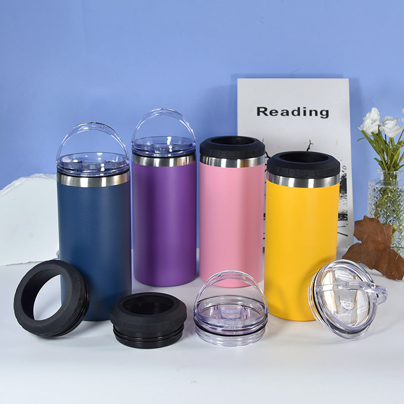 25Pack China Warehouse  16oz Power Coated Cooler Can with Two Lids and Bottom with Opener 4 in one Tumblers for Laser Engraved