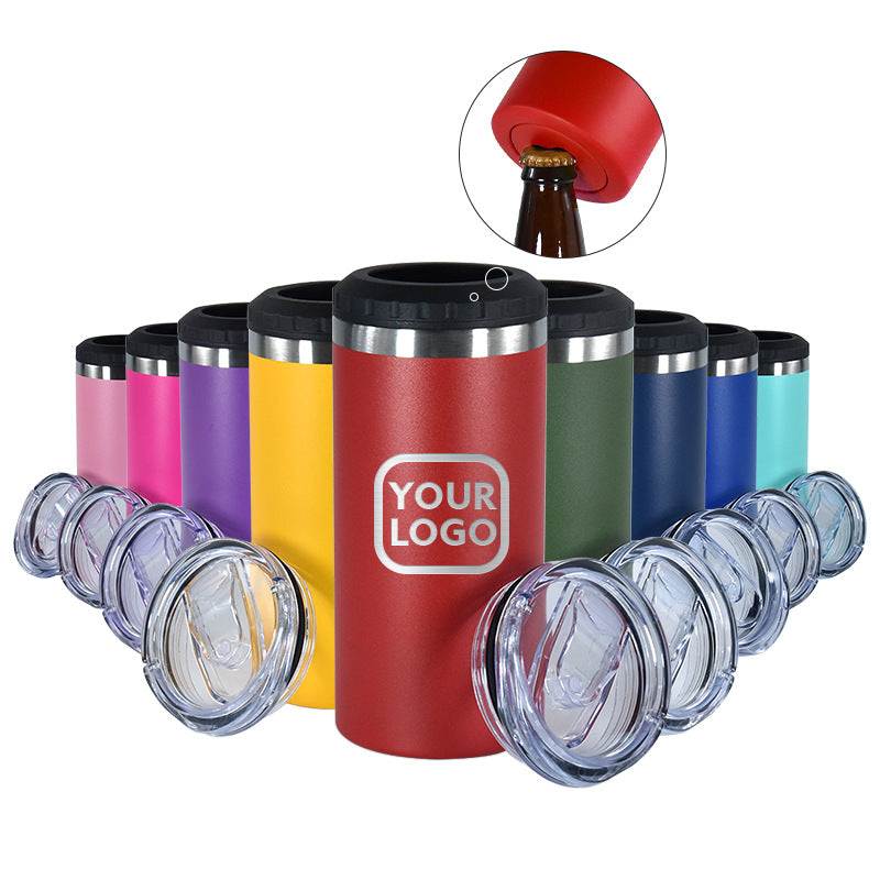 25Pack China Warehouse  16oz Power Coated Cooler Can with Two Lids and Bottom with Opener 4 in one Tumblers for Laser Engraved