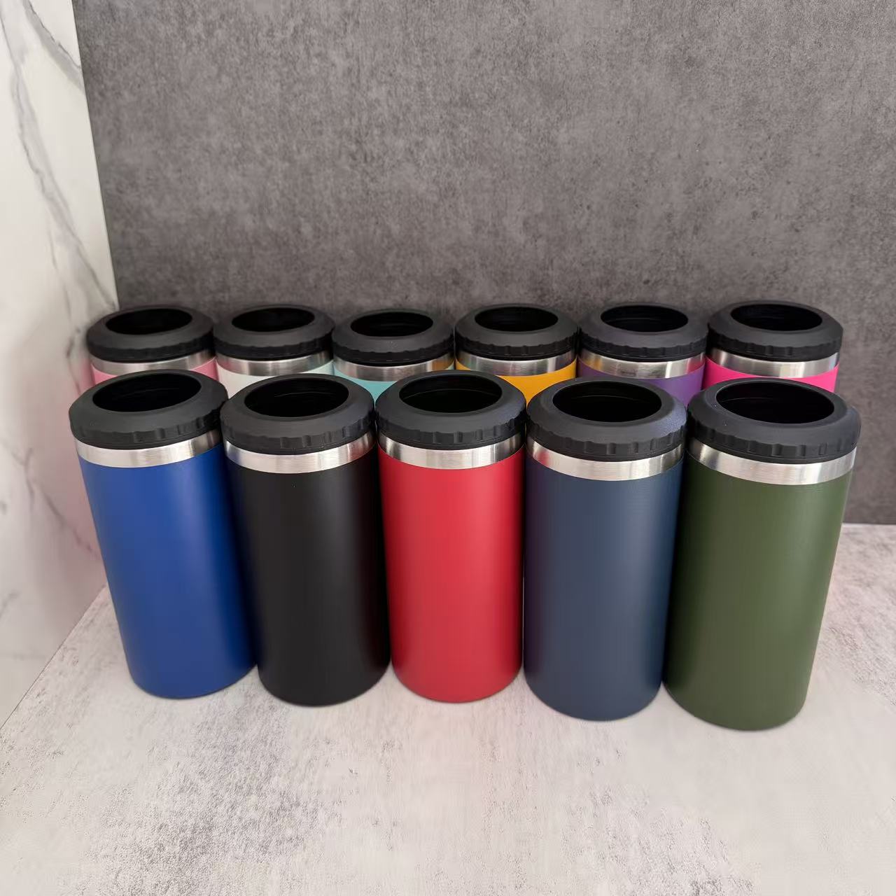 4 in one 16oz Powder Coated Cooler Can with Two Lids Bottom with Opener for Laser Engraved 25Pack China Warehouse