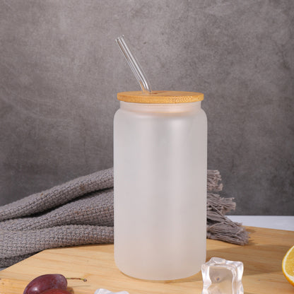 16oz Clear Frosted Blank Sublimation Glass Can with Wooden Lids 25 Pack 50Pack China Warehouse