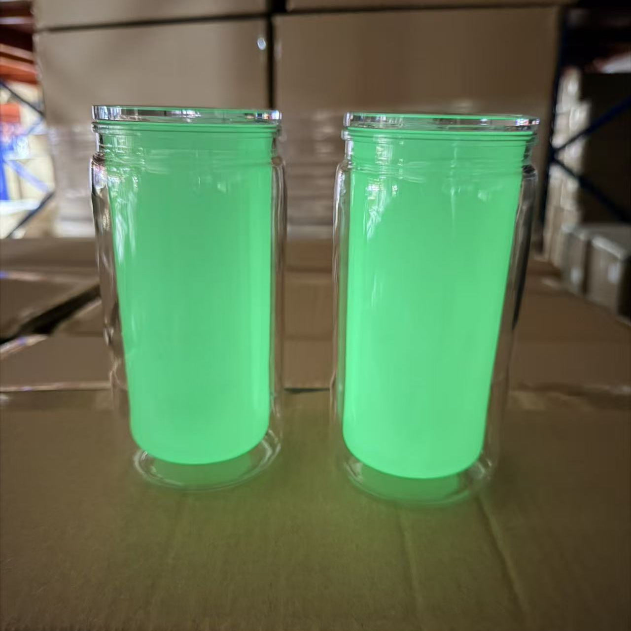 New 16oz Glow In The Dark Snow Globe Plastic Can for Halloween 💙💚 25 Pack China Warehouse