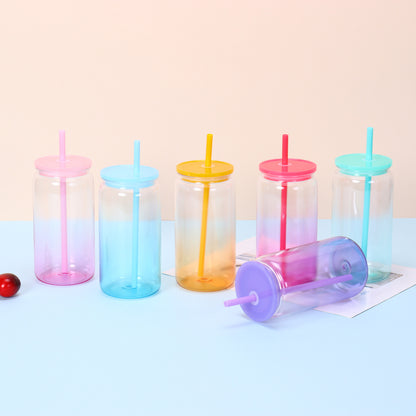 16oz Ombre Jelly Color Plastic Can for UV DTF Wraps Unbroken Water Cups for Kids 50pack USA Warehouse