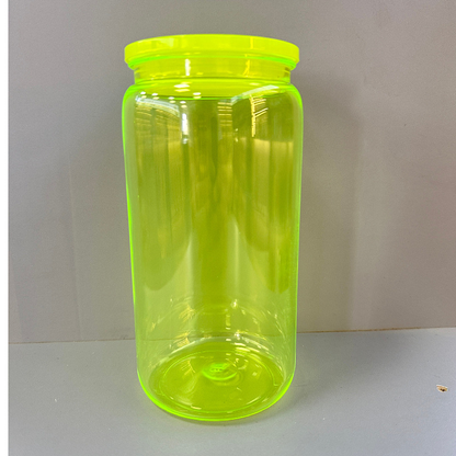 16oz Neon Color Plastic Acrylic Can Plastic Cups for UV DTF Wraps 50 Pack USA Warehouse