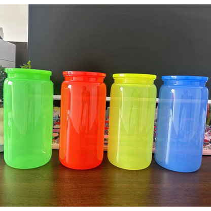 16oz Neon Color Plastic Acrylic Can Plastic Cups for UV DTF Wraps 50 Pack USA Warehouse