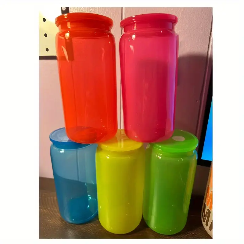 16oz Neon Color Plastic Acrylic Can Plastic Cups for UV DTF Wraps 50 Pack USA Warehouse