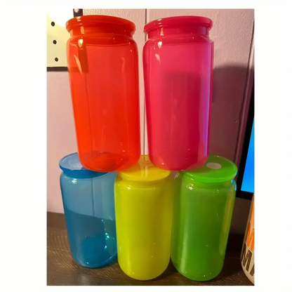 16oz Neon Color Plastic Acrylic Can Plastic Cups for UV DTF Wraps 50 Pack USA Warehouse