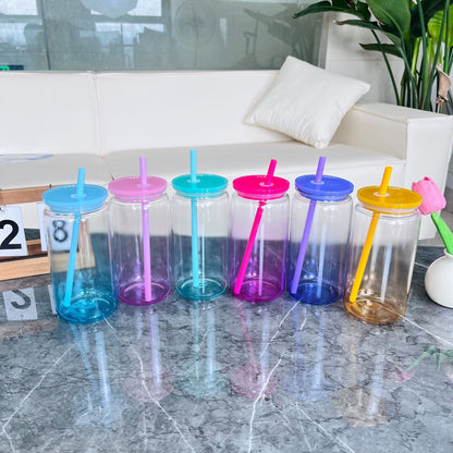 Wholesale 16oz Plastic Can Clear Frosted Neon Macaron Jelly Ombre Color Style Acrylic Can for UV DTF Wraps 50 Pack China