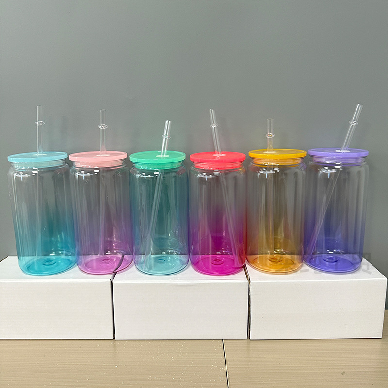 Wholesale 16oz Plastic Can Clear Frosted Neon Macaron Jelly Ombre Color Style Acrylic Can for UV DTF Wraps 50 Pack China