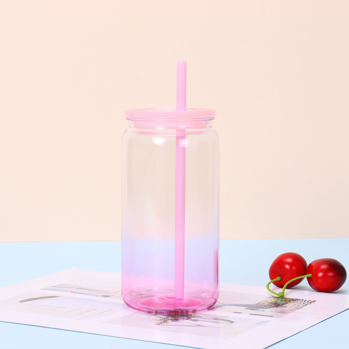 16oz Ombre Jelly Color Plastic Can for UV DTF Wraps Unbroken Water Cups for Kids 50pack USA Warehouse