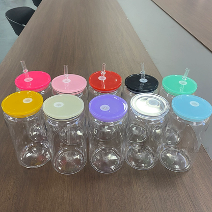 Wholesale 16oz Plastic Can Clear Frosted Neon Macaron Jelly Ombre Color Style Acrylic Can for UV DTF Wraps 50 Pack China
