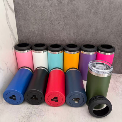 4 in one 16oz Powder Coated Cooler Can with Two Lids Bottom with Opener for Laser Engraved 25Pack China Warehouse