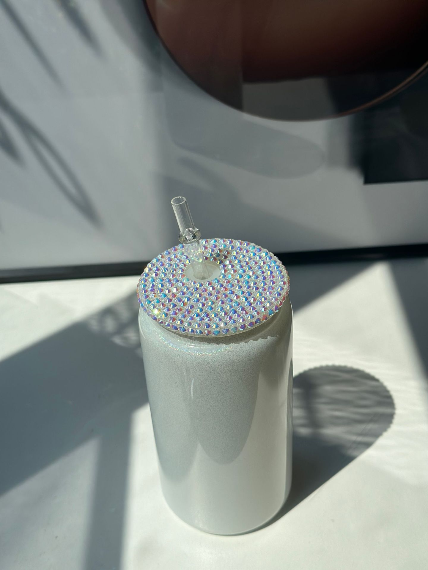 16oz Shimmer Rainbow Color Blank Sublimation Glass Can with Plastic Wooden Bling Lids 50Pack China Warehouse