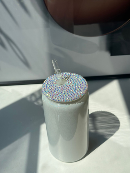 16oz Shimmer Rainbow Color Blank Sublimation Glass Can with Plastic Wooden Bling Lids 50Pack China Warehouse